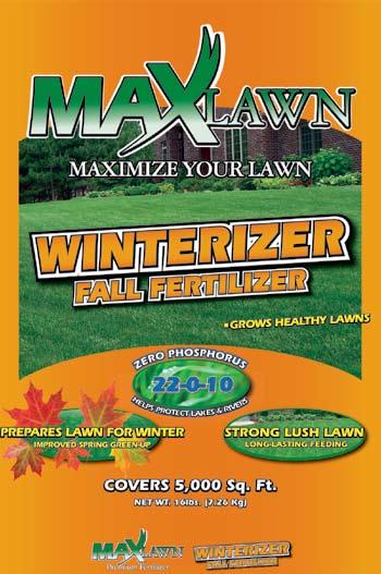 WINTERIZER FALL FERTILIZER GROWS HEALTHY LAWNS PHOSPHORUS 22-0-10 HELPS PROTECT PROTECT