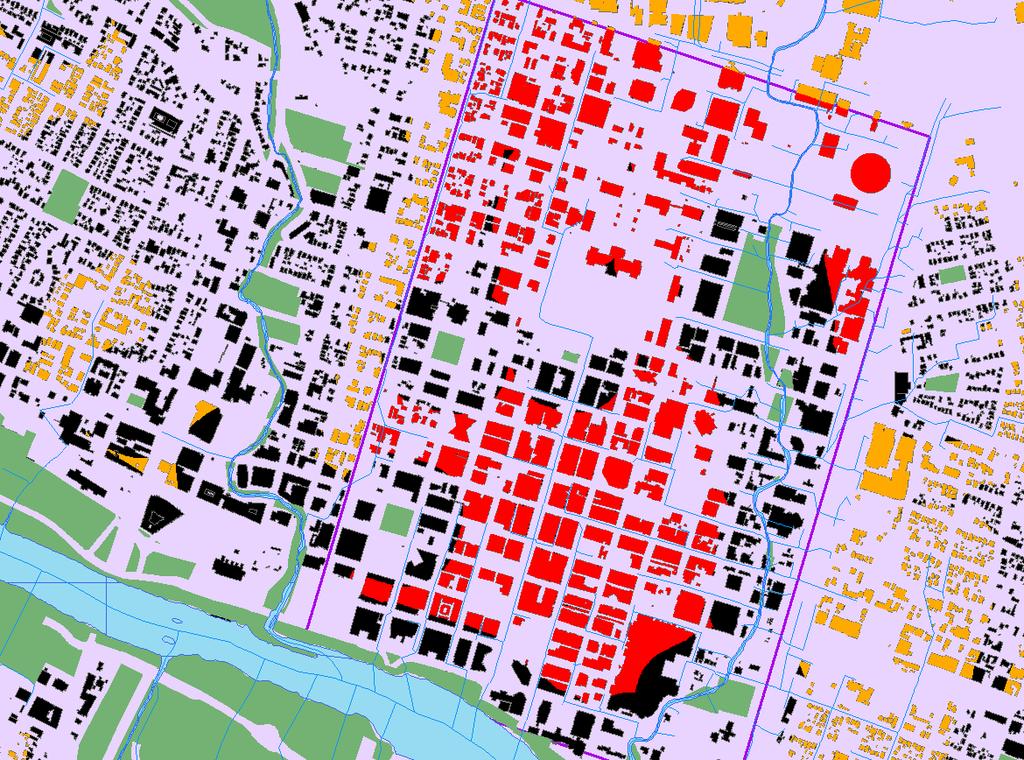 Zoomed in to Downtown Figure 6 Zoomed in completed site suitability map of downtown Austin. I then set about quantifying all this data.