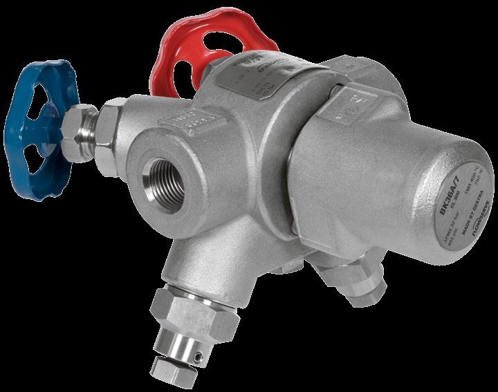 TS 36 with BK 36A-7 add-on in detail: A winning combination: compact, robust steam trap with no loss of steam, together with all stop valves and test and drainage function The TrapStation TS 36