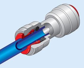 Inserting the Tube When inserting the tube, remove any obstructions inside of the fitting before inserting the tube.