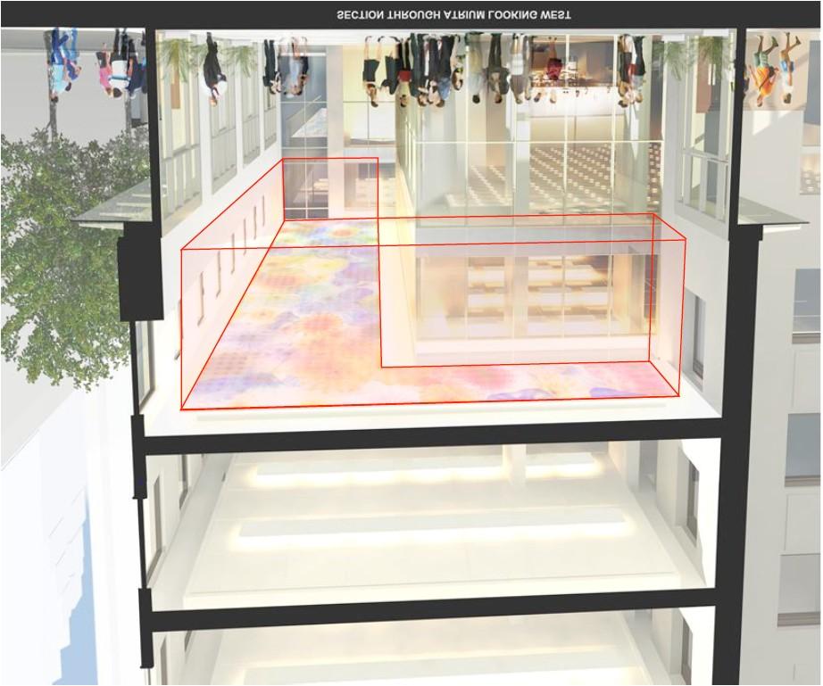 3. Public Art Location Location 1: Public Atrium (in Red) The primary public art location for 88 Scott is the two-storey atrium on the south east corner of the site, diagonally opposite Berczy Park.