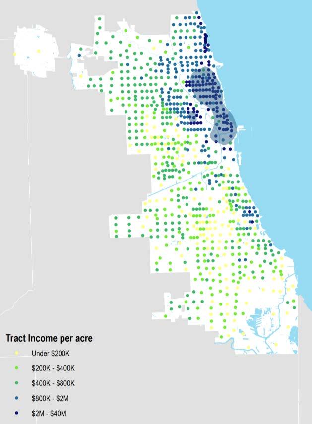 City of Chicago High-Income Cluster Focus on Tract-Level Income density per acre Cluster comprises 25% of income in Chicago; 4% of land area Cluster stats: 10 sq.