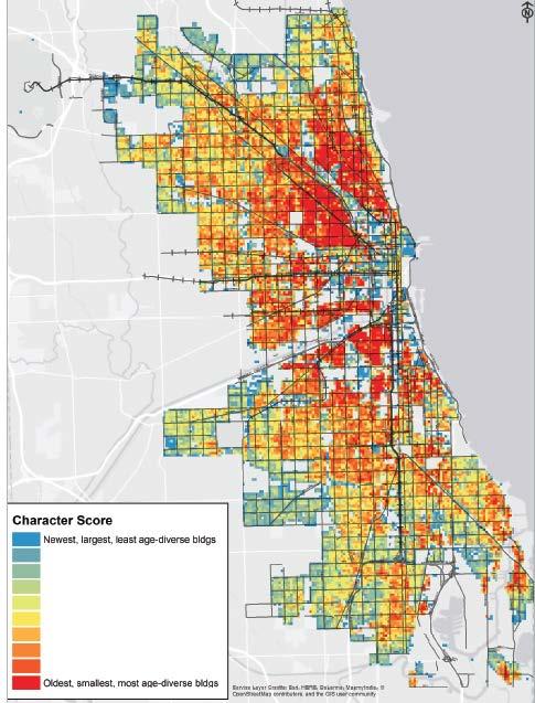 Chicago s Building Stock Data Analysis and Mapping by Preservation Green Lab, National Trust for Historic Preservation Character Map Red squares represent areas of the city where buildings are older