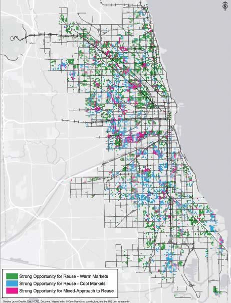 Reuse Opportunity Areas Data Analysis and Mapping by Preservation Green Lab, National Trust for Historic Preservation The colored squares shown on this map are areas of high opportunity for