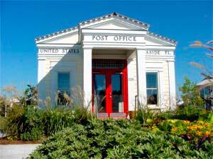 The acclaimed post office in Seaside, Florida was noted by the community as a good example of a small and unique Small post office at Seaside, Florida postal facility.