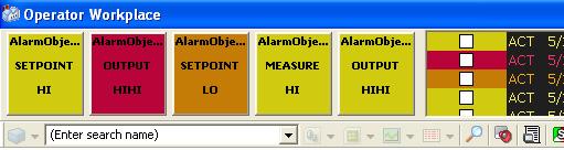 Alarm Logger Manager Section 6 Alarms and Events The Alarm Sequence Bar is a status display, where the defined number of alarms are displayed horizontally. New alarms are introduced from the right.