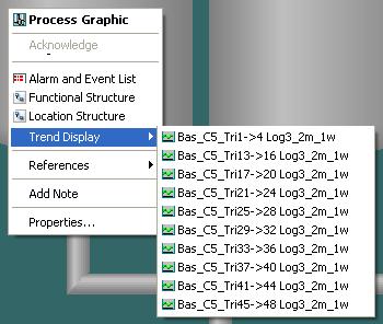 Context Menu Section 4 Navigation On an object in a graphic display. On an alarm line in an alarm list. On a configured row in a trend display.