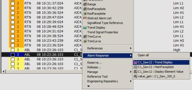 Alarm Response Navigation Section 6 Alarms and Events The Alarm Response option is not visible in the context menu if the Alarm Response Navigation feature is not enabled.
