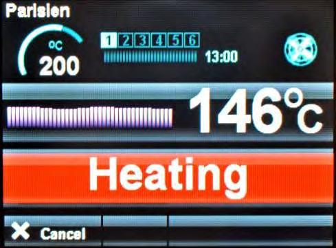 IF THE OVEN IS NOT UP TO TEMPERATURE IT WILL SHOW THE HEATING SCREEN.