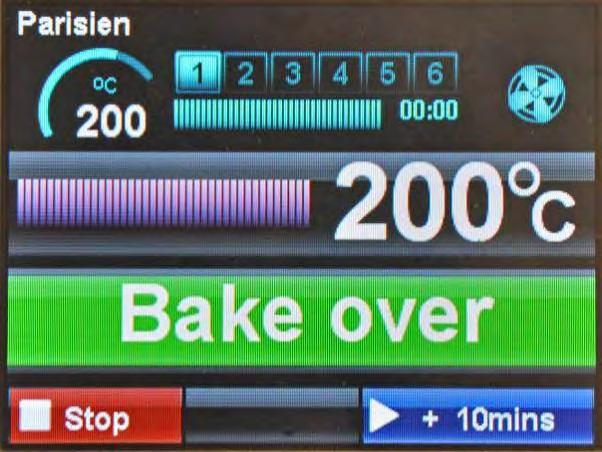BAKE OVER SCREEN AT THE END OF THE BAKE TIME A SOUNDER WILL BE HEARD AND BAKE OVER
