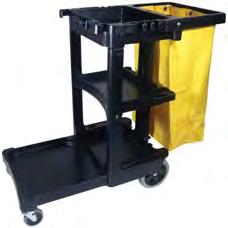 Non-rusting and easy cleaning aluminum and structural web plastic construction. Comfort Grip cart handles. Lobby dust pan/vacuum holder.