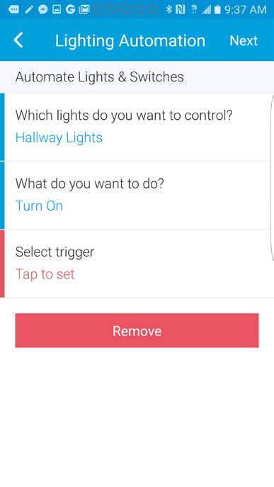 . 4. Select if you want the lights to turn On or Off, then tap Select trigger and select Motion (fig. 5).