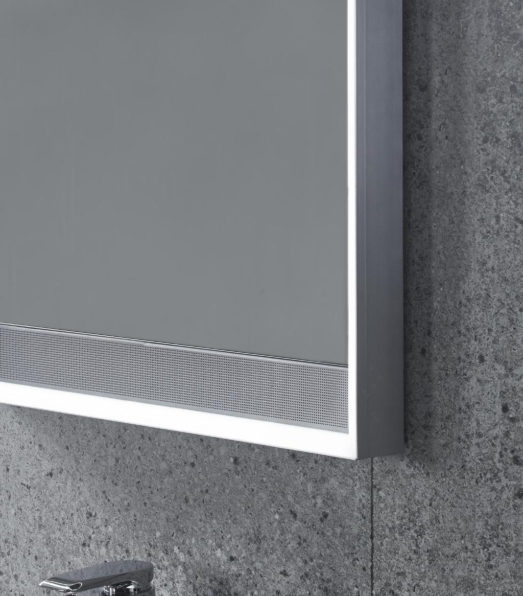 Pitch Mirror with Wireless Technology Integrate music seamlessly into your bathroom with the Pitch LED Mirror, equipped with Bluetooth wireless technology & integrated stereo