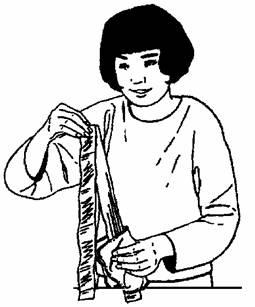Q1. A student did an experiment with two strips of polythene. She held the strips together at one end. She rubbed down one strip with a dry cloth.