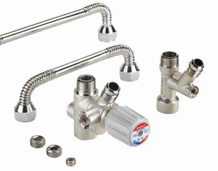 AMX300 Thermostatic Mixing Valve Kit Installation that s literally almost no sweat. Kit includes mixing valve, cold water tee, flexible 8" or 11" metal connectors, and thermostrip.