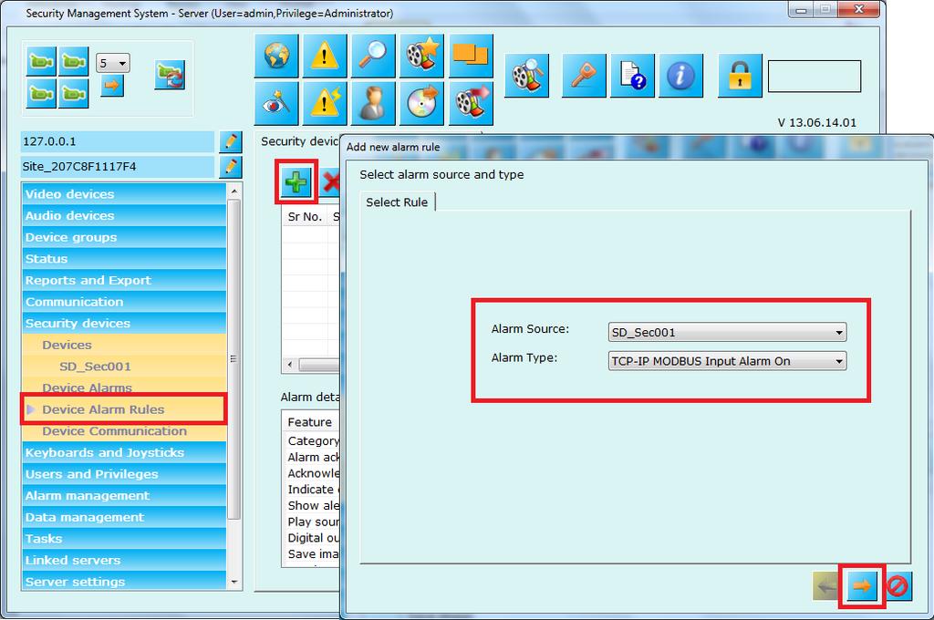 2. Device Alarm Rules Click on Device Alarm Rules link present under Security Devices link in the left side tab of the main screen. This will show you the list of configured Device Alarm Rules.