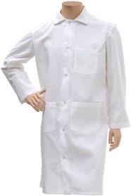 poly/cotton blend. Features snap button closure, 1 breast and 2 waist pockets. White. Large.