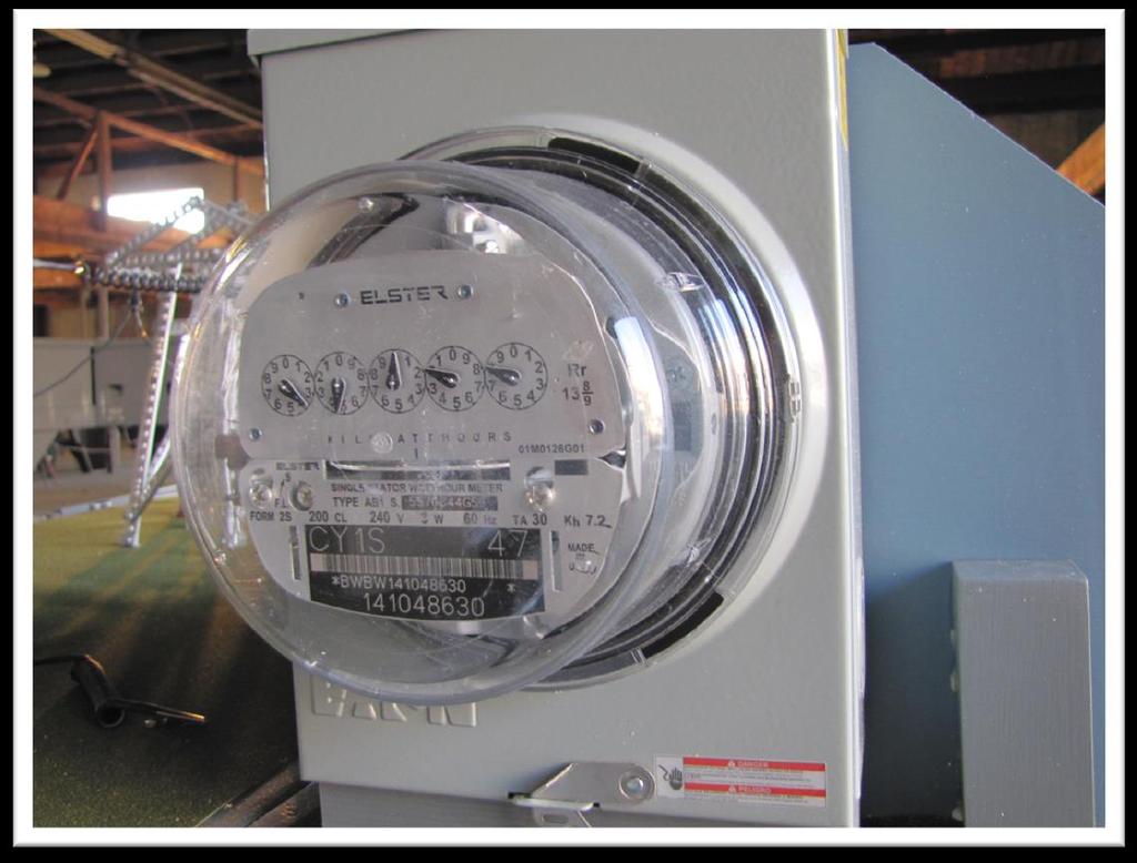 2. Every customer has an electrical meter on the outside of the building. Go over to the cart and get a standard meter. They are silver with lots of little gears and dials inside the clear cover. 3.