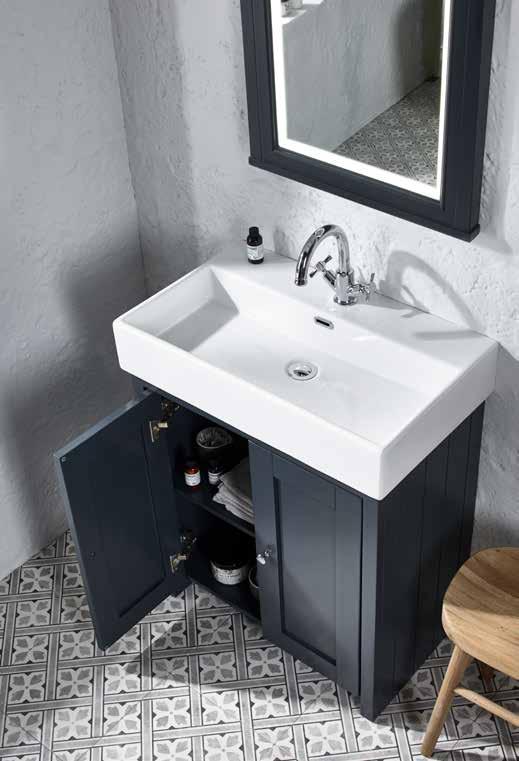 FEATURES s The generous flat-fronted ceramic basins complement the classic styling of the Lansdown range.