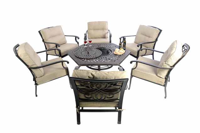 .. Firepit, ICE & GRILL 8 Chair Round Dining Set 1 x 180cm Round Firepit, Ice & Grill