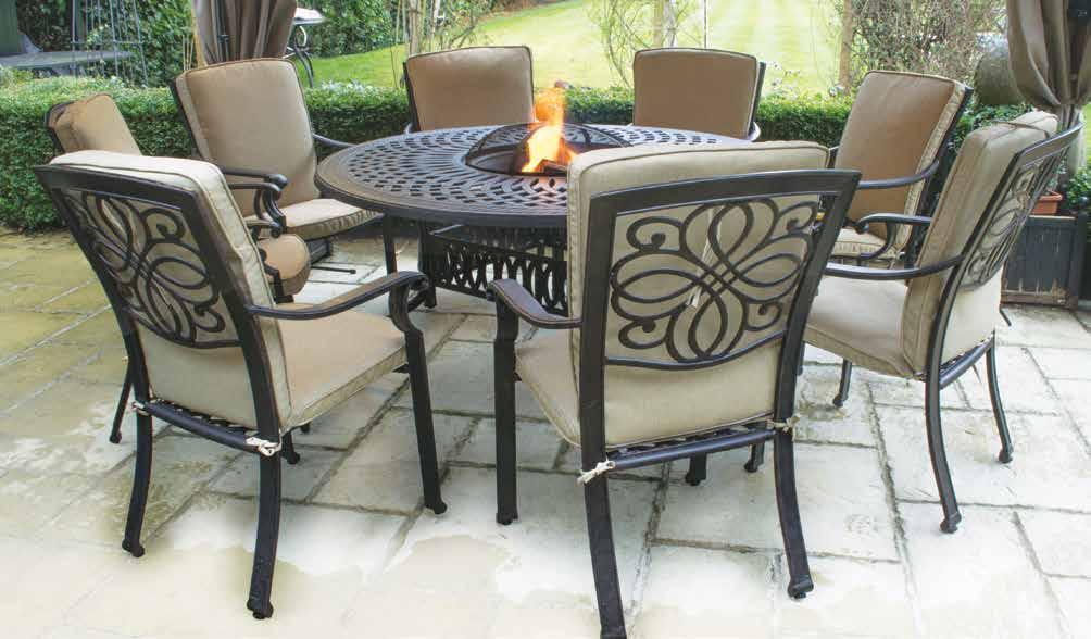 SET 1 x 150cm Hexagonal Firepit, Ice & Grill Table, 6 x Lounge Armchairs with Deep