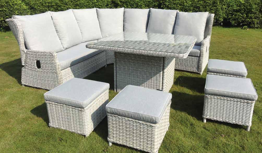 Lounge Armchairs with Full Seat Cushions, 2 x Lounge Footstools with Cushions, 1 x 140 x 80cm Rectangular Dining Table. Relax & Enjoy!