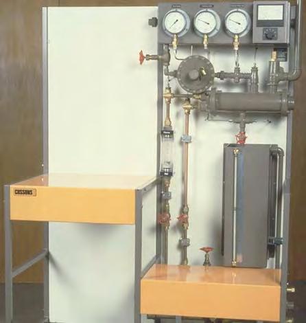 On this apparatus students are able to:- Investigate the efficiency of an ejector as a water pump Measure the heat transfer of steam to cooling water P7675 Condenser Bench Condensers are heat