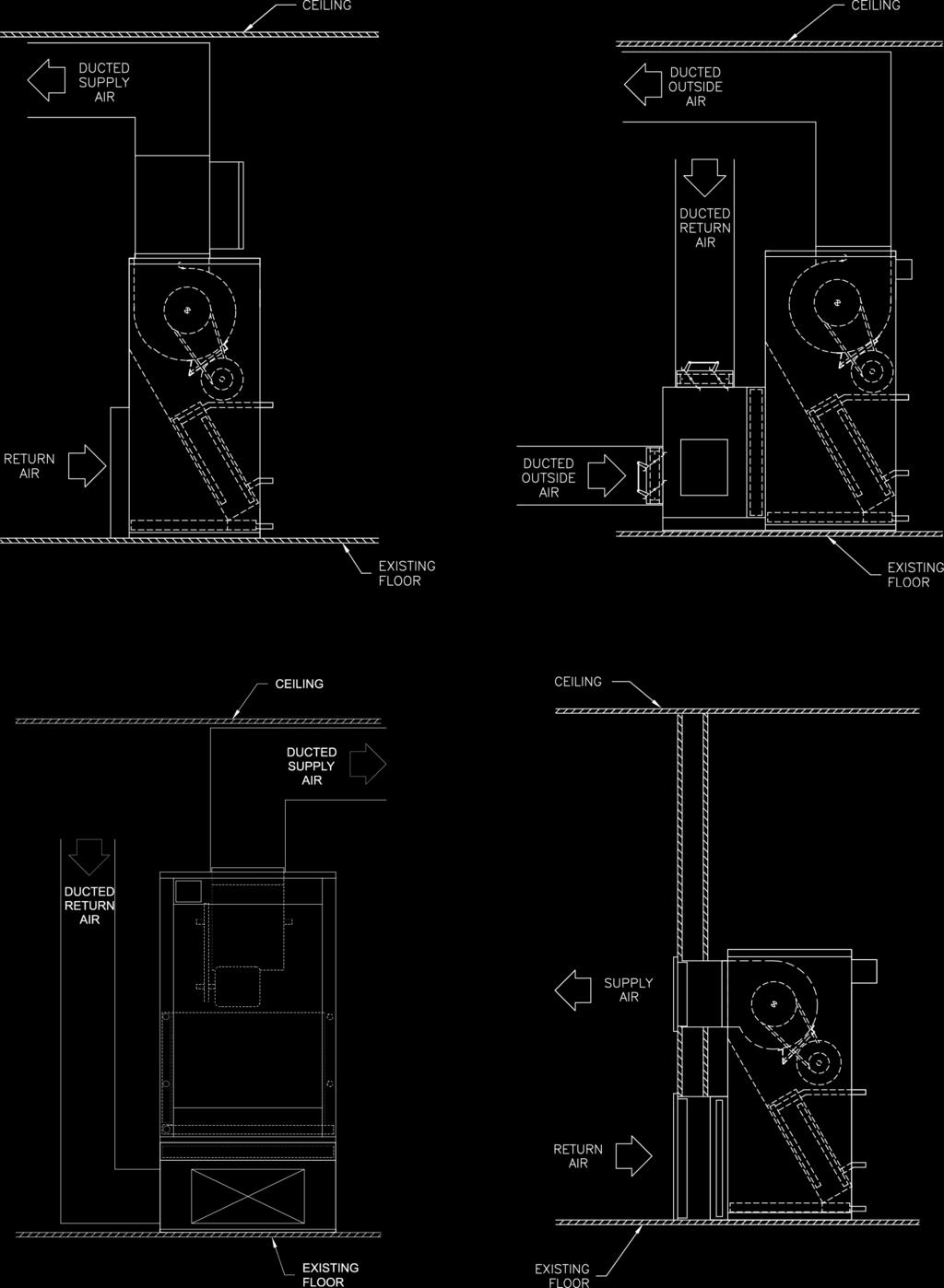 Typical Installations MODEL SBS WITH ELECTRIC HEAT MECHANICAL ROOM LAYOUT MODEL SBS, REAR RETURN WITH MIXING BOX - MECHANICAL ROOM