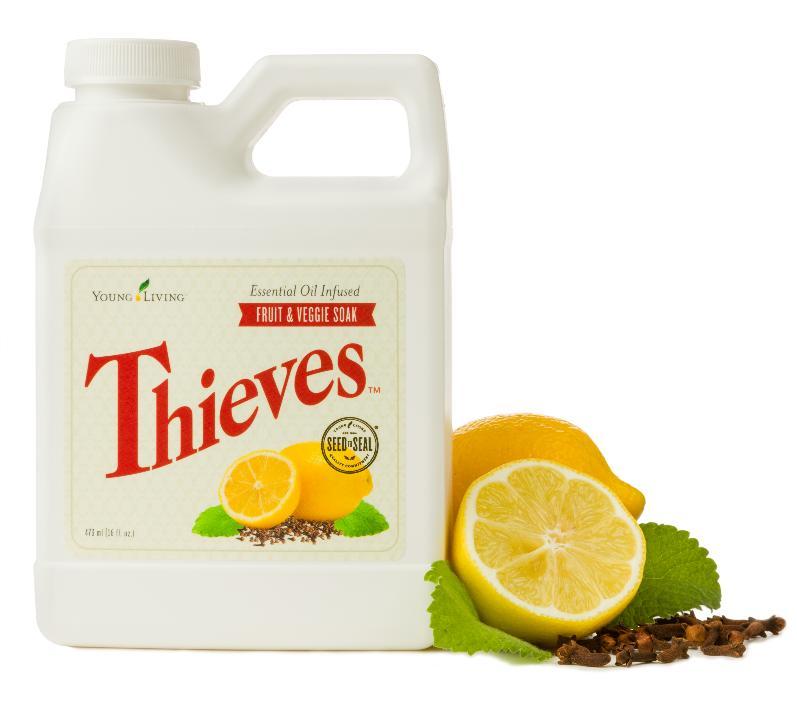 THIEVES FRUIT & VEGGIE SOAK Cleans fruits and vegetables with the help of naturally derived ingredients, including Thieves,