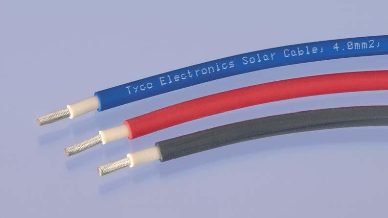 Solar Cable, 1-Pole Tyco Electronics Solar Cable, 1-Pole TÜV approved UL approved Wire Size Range (mm 2 ) (AWG) Outer Diameter (mm) (Inch) Color Part Number Package Quantity (m) (Feet) Approbation