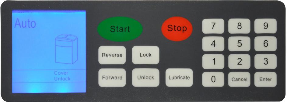 Diagram Start Button Manual Stop Button LCD Panel Manual Forward & Reverse Buttons Manual Lock & Unlock Buttons Lubricate Reset Button