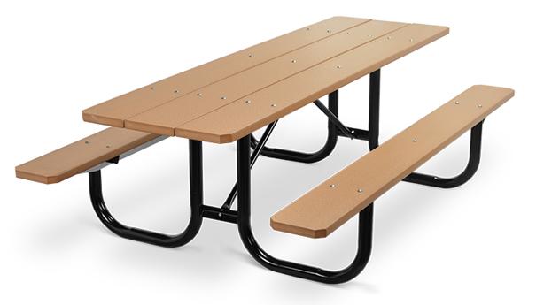 Picnic Tables Two styles of picnic tables are available: square and long.