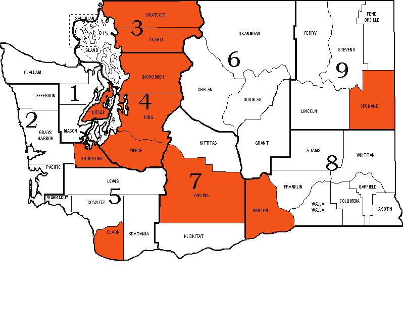 Based on Population In Washington State, 11 of the 39 counties have populations of over 100,000, representing 83% of our state s total population.