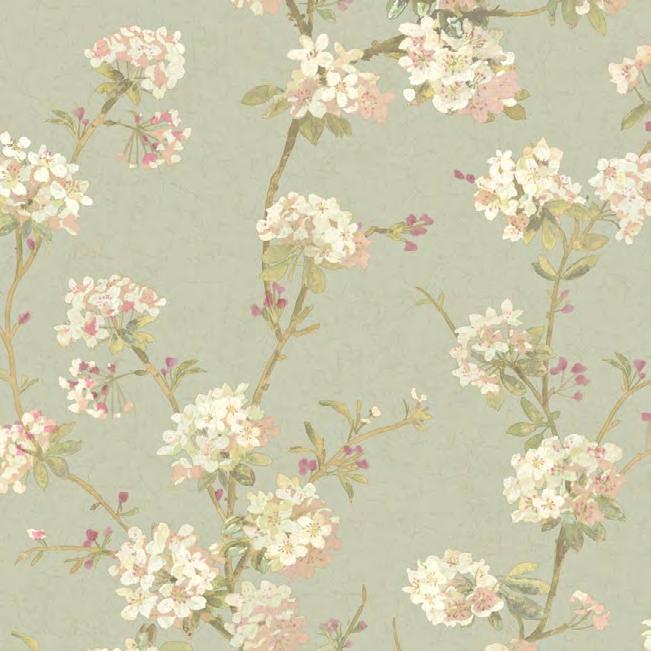 This palette would be grand with several of the Bridge Scenic color ways. FLORAL SPOT A walk through a cutting garden could yield a pretty bouquet like those on this wallpaper.