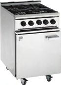 5kW burners 99,000 Btu/hr total (with oven) 1/1 N gas oven under - N or LP Side opening hinged door Castors to rear - Ext 600 W 800 D
