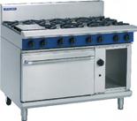Ext 900 W 737 D 925 H 72,500 Btu/hr - Dual ring cast iron burner Removable centre ring - 2/1 N fan oven 4 rack positions &