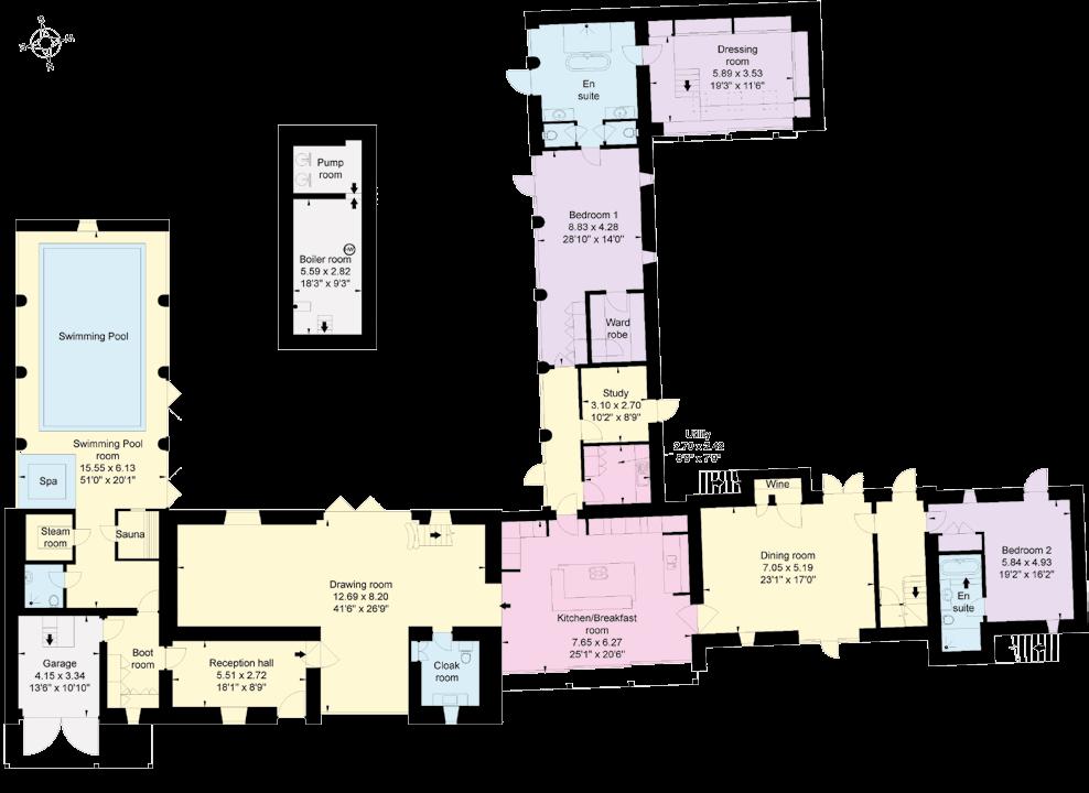 Reception Bedroom Bathroom Kitchen/Utility Storage Approximate Gross Internal Floor Area House = 689 sq m / 7417 sq ft Barn = 200 sq m / 2162 sq ft Total = 889 sq m / 9579 sq ft