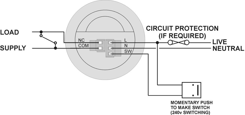 EBDSPIR-PRM-VFC-LV connections EBDSPIR-PRM-VFC-LV-NC (for fail safe operation) Absence detection To use absence detection a retractive (momentary) switch must be connected between the 2 terminals on