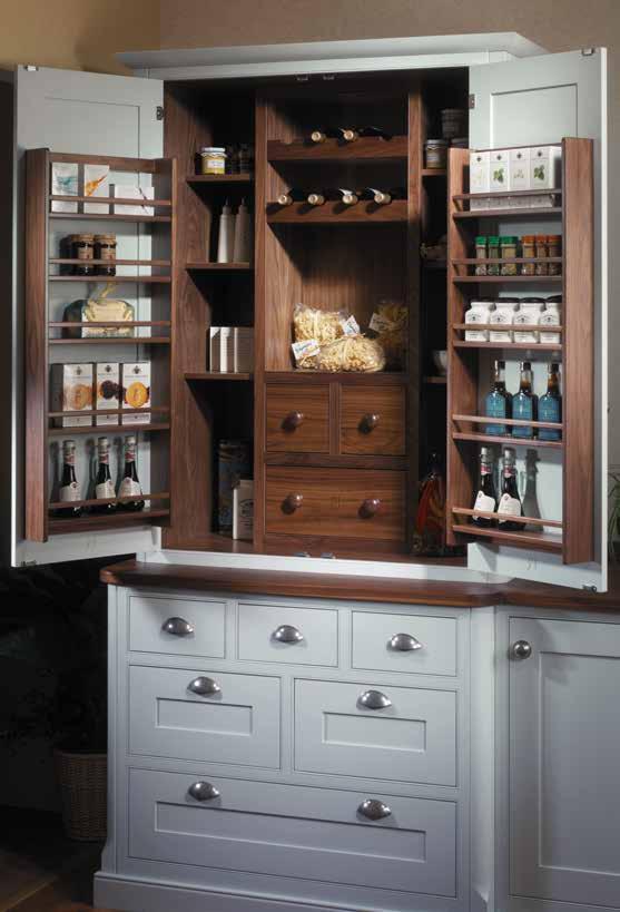 and walnut door spice racks for ease of accessing your produce Chatsworth Pantry designed to the clients