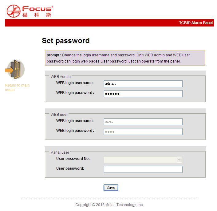 7.2 Password Setting Enter the