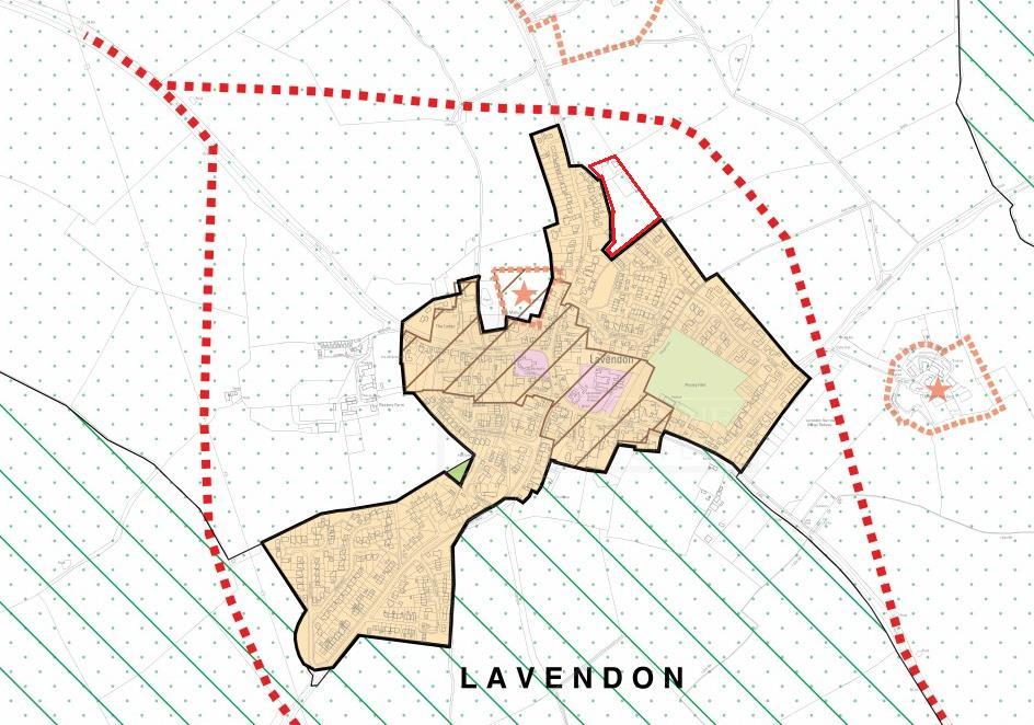 Mr & Mrs Gray Land North of The Glebe, Lavendon Figure 1: 2005 Local Plan Proposals Map extract showing site in red; black line represents settlement boundary, green dots open countryside, green
