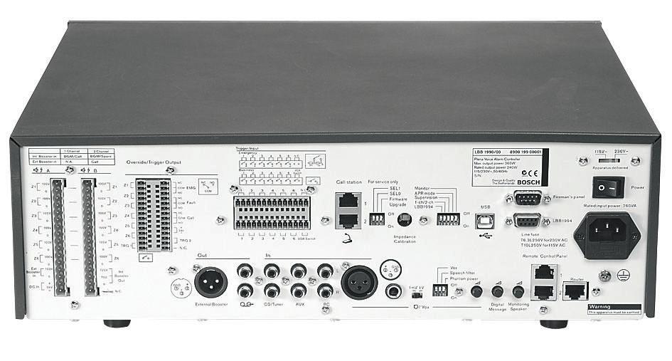 2 LBB 1990/00 Plena Voice Alarm Controller The amplifier otpt is also available as a separate otpt on 100 V and 70 V.