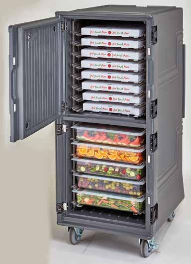 High capacity cart holds GN food pans, sheet pans, trays and pizza boxes in