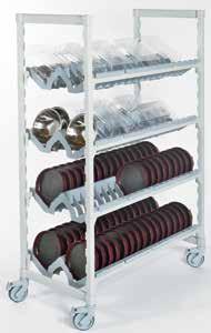 Dollies keep racks safely off the floor and provide easy transport.