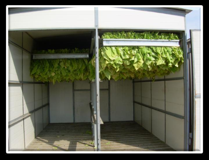 Significant higher quality of dry tobacco leaf is possible due to applied patent solution which guarantees: - continuous supply of energy to water-to-air heat exchanger for evenly heating of drying