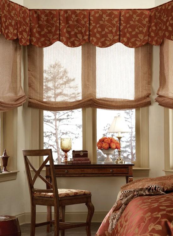SHEER SOFT ROMAN SHADE : Unlined only. Outside Mount Only. Approx. 4 folds form as shade is raised. Fullness and curve at hem remain when shade is fully extended.