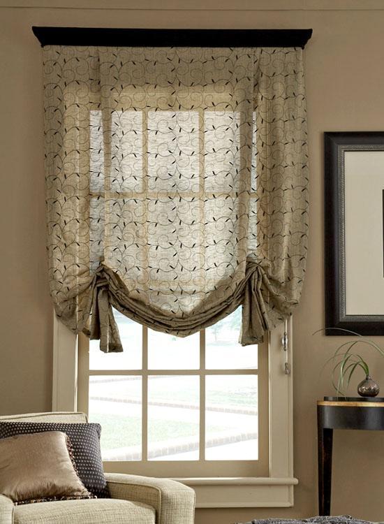 SHEER VENICE SHADE Unlined only. Outside Mount Only. Slightly irregular soft folds form as shade is raised. Fullness and curve at hem remain when shade is fully extended.