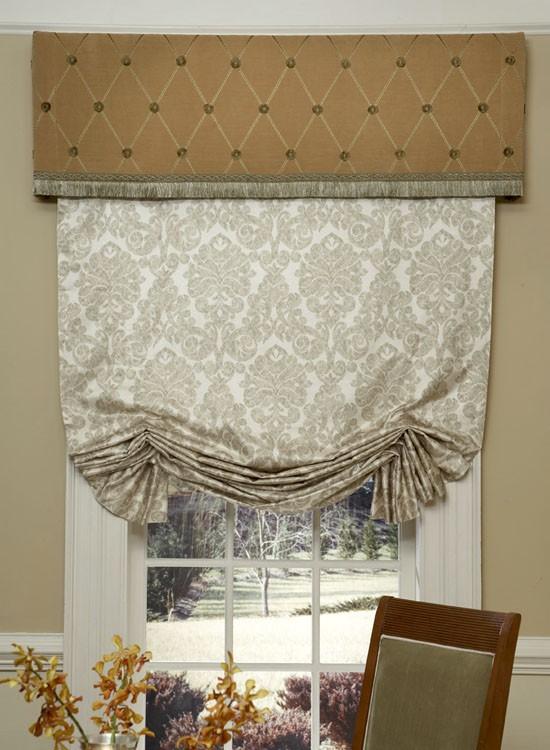 SLOUCH ROMAN SHADE Outside Mount only. Approx. 4" folds as shade is raised. Fullness at bottom remains when shade is fully extended. Works best with fabrics that have drape easily and hold even folds.