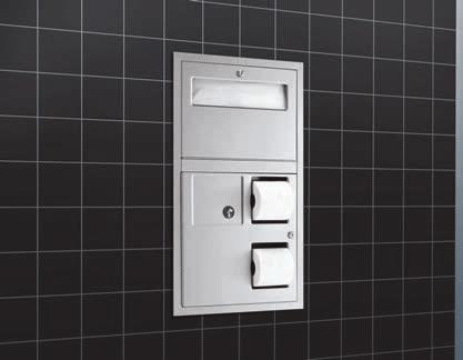 Toilet Compartment Accessories B-347 Two-Sided, multi-function model serves adjacent compartments, mounted through the center panel.