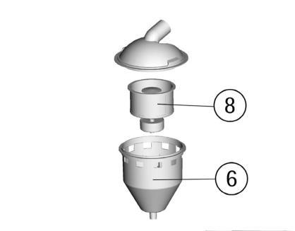 SUCTION FILTER CLEANING 1. Take off suction cover (4) after rotating the blocking levers (5). 2. Take off the filter (8) and its filter protection (6). 3.
